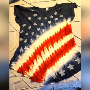 4th of July! Ladies red,white, blue flag blouse